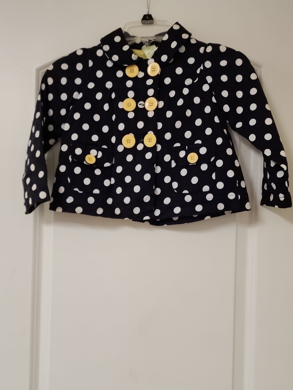 VTG Babystyle Navy Blue White Polka Dot Jacket Coat Yellow Buttons Girls 4T EUC